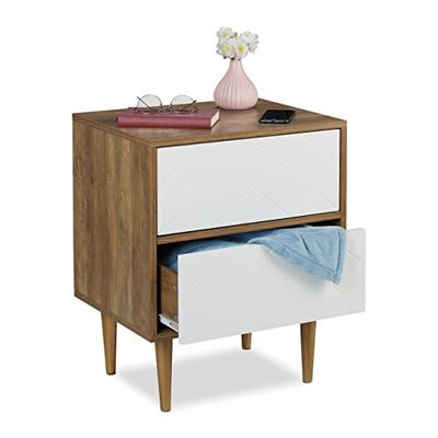 Relaxdays Buffet, avec 2 tiroirs, Design Moderne, HLP : 59,5x48x39,5 cm, pour Le Salon ou la Chambre, Marron et Blanc