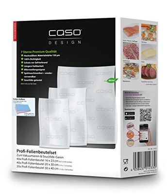 CASO Professional Foil Bags Set of 5/40 Pieces 16 x 23 cm 40 Pieces 20 x 30 cm 20 Pieces 30 x 40 cm 150 µm for Vacuum Sealers/Foil Sealing Machines BPA-Free Very Strong Tear-Resistant Boil-Proof