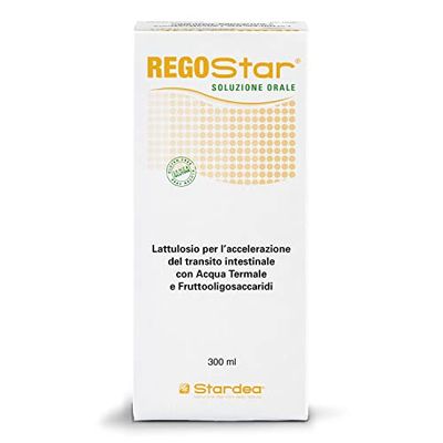 Stardea REGOSTAR SOLUZIONE ORALE, Accelerazione Transito Intestinale, Stitichezza, Stipsi, Lattulosio, Fibre Prebiotiche, Acqua Termale, Integratore, 300 ml, Aroma Vaniglia