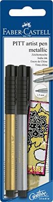 Faber-Castell Art & Graphic Pitt Artist Pen Metallic 1.5 India Ink Pen, Gold/Silver, Single Pitt Pen, For Art, Craft, Drawing, Sketching, Home, School, University, Colouring