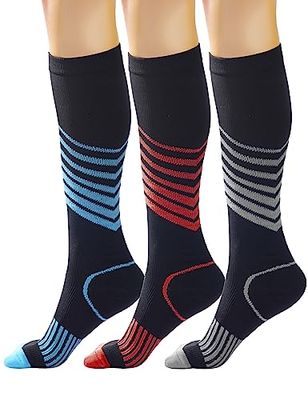 Kreori Hombre compresión Deportivas, largas, trombosestruempfe, Deporte, Medias de Apoyo, Vuelo médico, PAT1-3 Par, L-XL