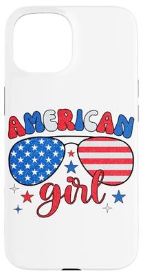 Retro American Girl 4th of July USA Flag Sunglasses Custodia per iPhone 15