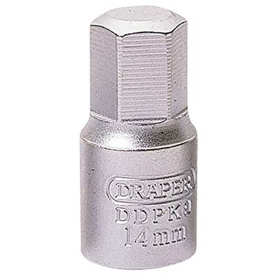 Draper 38327 Chave hexagonal de drenagem para Lancia, Mercedes, caixa de velocidades e ralo, unidade quadrada de 3/8", 14 mm, azul