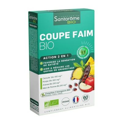 Santarome Bio - Coupe Faim - Complément alimentaire minceur - Sensation de satiété, réduction des grignotages - Caroube, Konjac, Ananas - Trio de bourgeons - 60 comprimés - Végan - Made In France