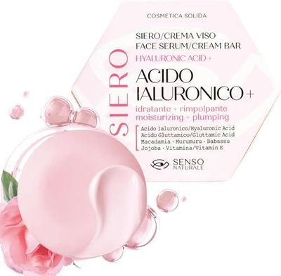 Senso Naturale Hydrating Face Serum/Cream Bar with Hyaluronic Acid & Vitamin E – For Normal Skin | Moisturizing, Plumping & Anti-Aging | Vegan & Organic | 24g (Lasts 3 Months)