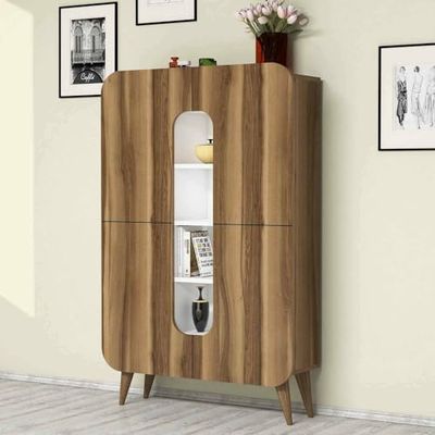 Dmora - Buffet Betria, Buffet de Salon, Buffet de Salon, Meuble de Cuisine, 93x32h144 cm, Noyer et Blanc