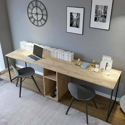 Dmora Bureau Annis, Bureau Multi-usages, Table de Bureau, Porte PC, Plan de Travail, 240 x 60 x 74 cm, chêne