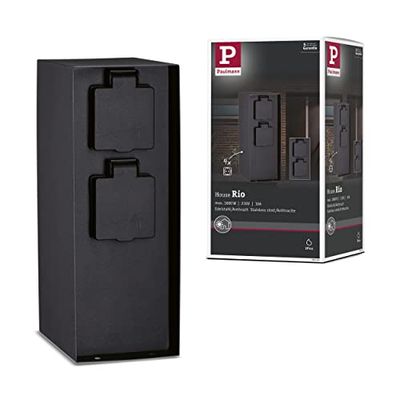 Paulmann 94313 Colonne de Prise extérieur RIO x4 max. 3,650 watts, pour Éclairage d'extérieur Anthracite, pour Éclairage de Jardin Acier Inoxydable Commande