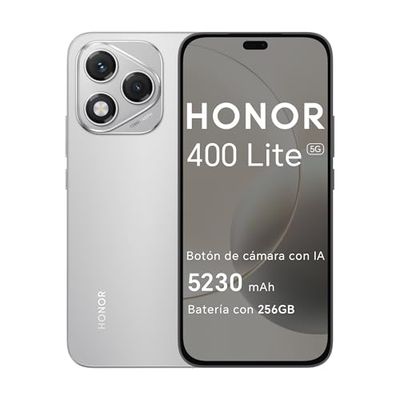 HONOR 400 Lite 5G - Smartphone de 8GB+256GB, Dual SIM NFC, 108MP con Botón con IA, 6.7'', Pantalla AMOLED con protección de la Vista, Batería de 5230mAh, IP65&SGS, MagicOS 9.0, Velvet Gray