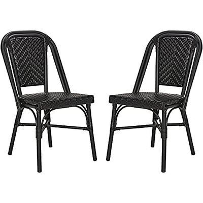 Safavieh Set di 2 Sedia Bistrot Aisley, Rattan Wicker, Nero, 54 x 45 x 88,9 cm