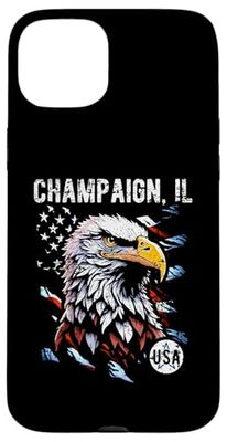 Champaign IL Patriotic Eagle USA Flag Vintage Style Design Case for iPhone 15 Plus