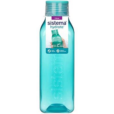 Sistema vierkante waterfles | 725 ml | BPA-vrije waterfles | goed sluitende deksel | gemakkelijk vast te pakken zijkanten | willekeurig, verschillende kleuren