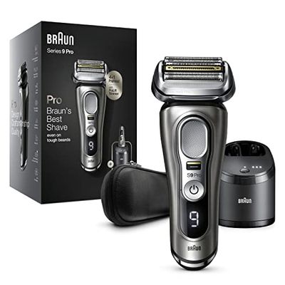 Braun Series 9 Pro Premium scheerapparaat voor heren met 4+1 scheerkop, elektrisch scheerapparaat & ProLift trimmer, 5-in-1 reinigingsstation, 60 minuten looptijd, nat & droog, 9465cc, noble metal