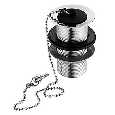 Bulk Hardware BH04443 32 mm messing bekkenafvoer zonder gleuf met stopper en 10 inch ketting, wit