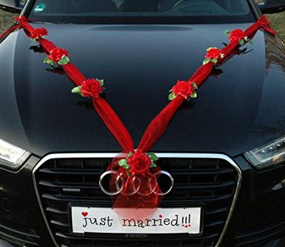 Autoschmuck Organza M Auto Gioielli Sposa Coppia Rose Decorazione Organza M Matrimonio Car Wedding Decorazione (Rosso/Rosso)