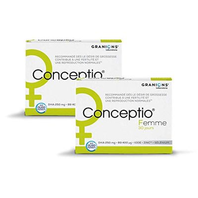 GRANIONS Conceptio Femme, Contribue à la fertilité Féminine, Vit. B9 (Acide Folique), Vit. grp B, Vit. C, Vit. A, Dha, Iode, Zinc, Sélénium, Marque Française, Programme de 60 J
