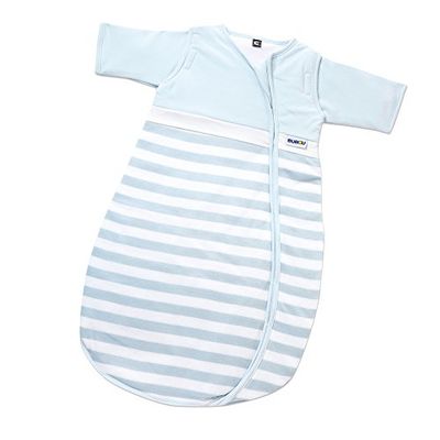 Gesslein Bubou 773138 babyslaapzak met afneembare mouwen: temperatuurregulerende slaapzak voor het hele jaar, baby/kinderen maat 110 cm, lichtblauw/wit gestreept