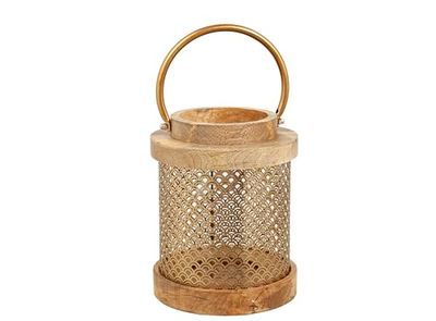 FAROL MADERA/METAL DORADO