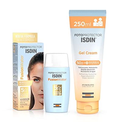 ISDIN PACK Protector Solar Corporal Gel Crema SPF 50+, Protector Solar Facial Fusion Water SPF 50