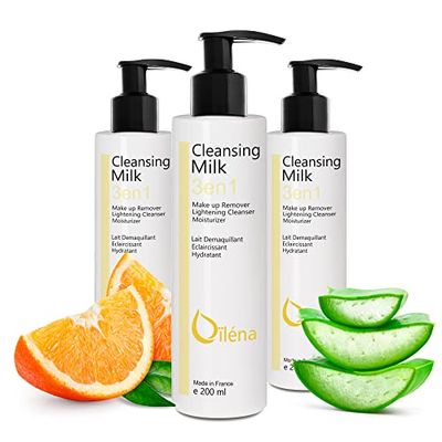 Latte micellare detergente viso con Vitamina E e Aloe Vera 3 in 1 Struccante anti-macchie Detergente pori Latte idratante Contorno occhi Trucco waterproof 3 X 200 ml