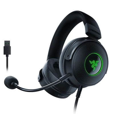 Razer Kraken V3 HyperSense - trådbundet USB-spelheadset med haptisk teknik (TriForce Titanium 50 mm drivelement, THX Spatial Audio, avtagbar HyperClear Cardioid-mikrofon) Svart