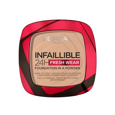 L'Oreal Paris Make-up Designer Polvos Compactos Mate Infalible 24H, Larga Duración, Cobertura Media-Alta, Resistente al Agua, Tono: 130 True Beige, 9 g