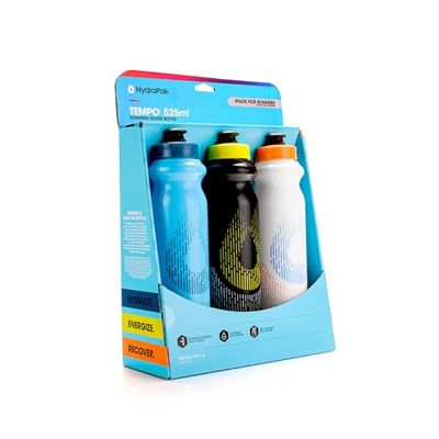 HydraPak Tempo Handheld Running Water Bottle 3-Pack (525ml/17oz), gemaakt voor hardlopers, marathon training en race dag knijpen fles. Perfect voor hydratatie, elektrolyten, herstel en voeding mixen.