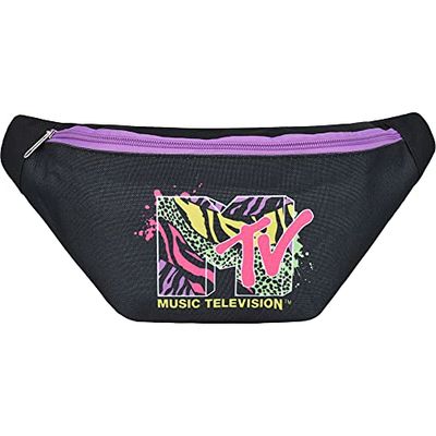 Concept One Unisex-vuxen MTV logo midjeväska, midja crossbody män och kvinnor, bältesväska resetillbehör-pengar, Svart, Small