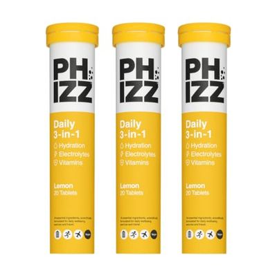 Phizz Electrolytes, Multivitamin & Hydration Tablets - 60 Effervescent Rehydration Electrolyte Tablets - 18 Vitamins & Minerals, Vitamin C, Vegan, Vegetarian & Low Calorie (Lemon, 60 Tablet)