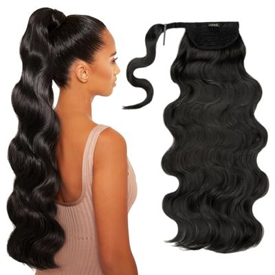 Lullabellz Grande Hollywood Wave Wraparound Pony, 26-Inch Length, Natural Black