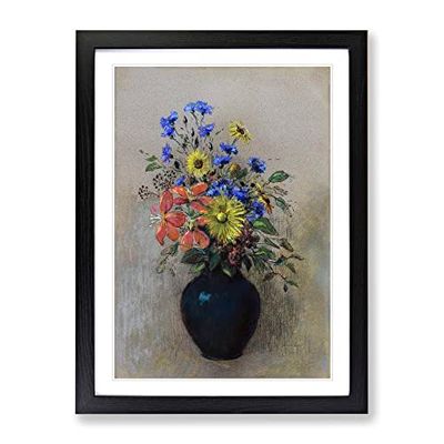 Vase Of Flowers Vol.2 By Odilon Redon Classic Painting Framed Wall Art Print, Ready to Hang Picture for Living Room Bedroom Home Office Décor, Black A4 (34 x 25 cm)