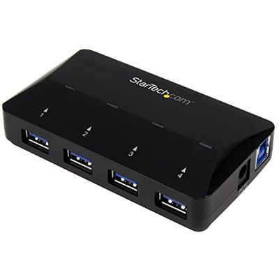 StarTech.com Concentrador USB 3.0 (5Gbps) de 4 Puertos - Ladrón con Puertos de Carga y Sincronización - Hub con 1 Puerto de 2,4A