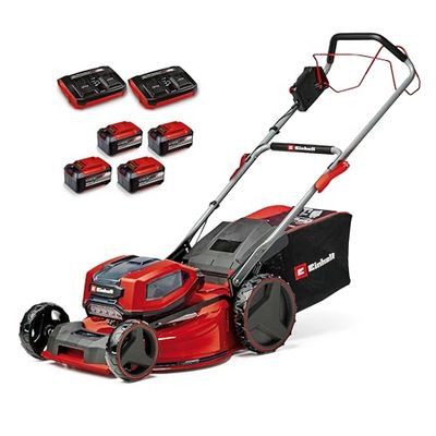 Einhell tosaerba GP-CM 36/52 S Li BL Kit Power X-Change (36 V, larghezza di taglio 52 cm, fino a 1200 m², Brushless, cesto da 65 litri, ruota motrice, incl. 4 batt. da 5,2 Ah + 2 Twincharger)