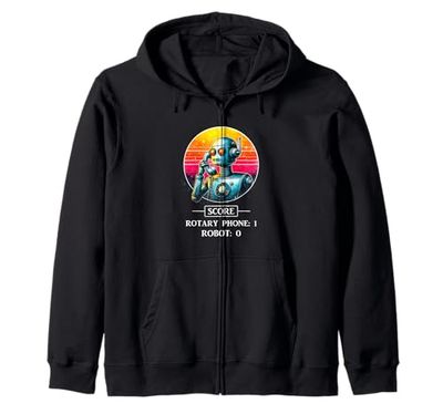 Funny Retro Robot Rotary Phone Robot Shirt Robotics Cool 80s Zip Hoodie