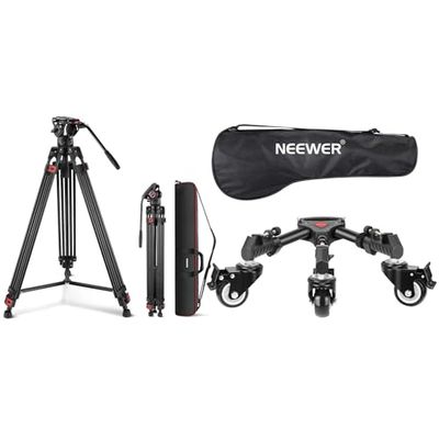 NEEWER 74" trípode de vídeo con Cabeza fluida,QR Placa Compatible con dji RS cardanes,Aluminio Resistente trípode, Carga máxima 17.6lb/8kg, Trípode Fotografía Dolly con 3 Inch Ruedas Goma