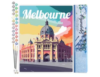Figured'Art Peinture par Numéro Adulte Affiche de voyage Melbourne - Activité Manuelle Kit de Loisir Créatif DIY Numéro d'Art Complet - 40x50cm sans châssis en bois