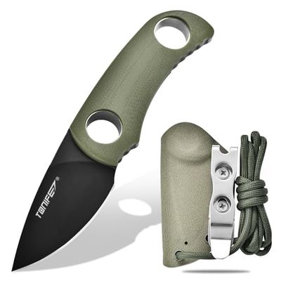 TONIFE Runer Full Tang Coltello da Caccia campeggio a Lama Fissa 4,7cm con Guaina Kydex Regolabile Facile Portabile con Cordino in Paracord per Sopravvivenza (Verde+Nero Titanio)