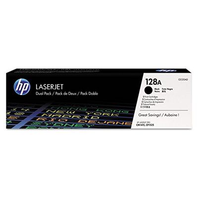 HP 128A CE320AD, Multipack da 2 Cartucce Toner Originali, Capacità Standard, da 4.000 Pagine in Totale, 2.000 per Singola Cartuccia Toner, per Stampanti HP LaserJet Serie Pro CM1400 e CP 1500, Nero