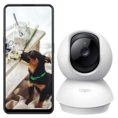 TP-Link 3MP Indoor Wi-Fi Camera (2K), Surveillance Camera, Night Vision, Real Time Notifications, Cloud Storage and MicroSD up to 256GB, Works with Alexa and Google Assistant (Tapo C210), ‎‎bianco