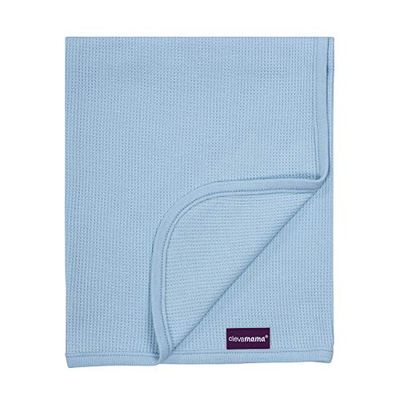 ClevaMama Couverture en Coton Gaze Gaufrée Nid d'Abeille pour Nouveau-Né et Bébé - Couverture de Bébé pour Berceau, Lit-Bébé ou Lit Enfant - Bleu, 120x140 cm