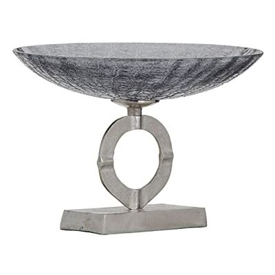 Tafelopzetstuk, 33 x 33 x 24 cm, glas, grijs, metaal, zilver