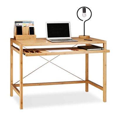 Relaxdays 10020277 Bureau informatique table ordinateur en bambou moderne emplacement clavier HxlxP: 76,5 x 106,5 x 55,5 cm, nature