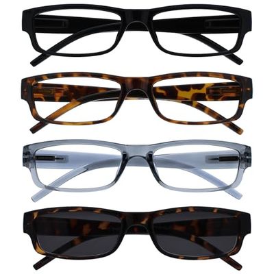 La Société Lunettes De Lecture Noir Brun Gris Lecteurs Avec Brun UV400 Lecteur Soleil Valeur Pack 4 Hommes Femmes RRRS32-1272 +1,00