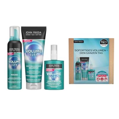 John Frieda Volume Lift Set di vantaggi – Contenuto: shampoo, 250 ml + booster, 125 ml + mousse volumizzante, 200 ml – per capelli sottili – volume grazie allo styling