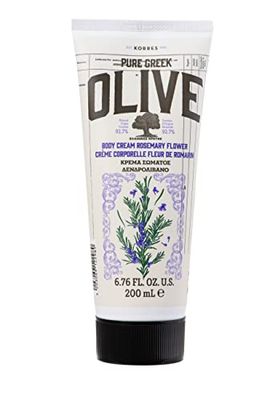 KORRES Olive Rosemary Flower Lait corporel hydratant pour femme et homme, absorption rapide, avec huile d'olive extra vierge, testé dermatologiquement et végétalien, 200 ml
