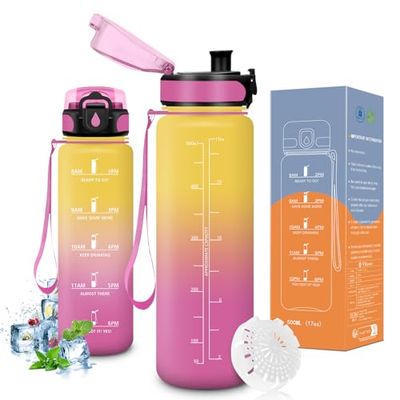 Vikaster Borraccia motivazionale, Borraccia 0.5l, Senza BPA & Prova di Perdite, Bottiglia Acqua Bambini, Scuola, Bici, Palestra, Yoga, Ufficio