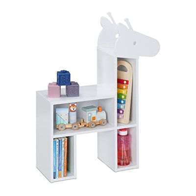 Relaxdays Meuble de Rangement Girafe, 4 Compartiments Ouverts, bibliothèque, HxLxP : env. 69,5 x 52,5 x 20 cm, Blanc