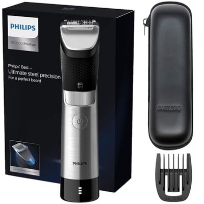 Philips Recortadora de barba de la serie 9000 con sistema Lift & Trim Pro (modelo BT9810/13), ganador del premio Best Buy 2023, plateado y negro