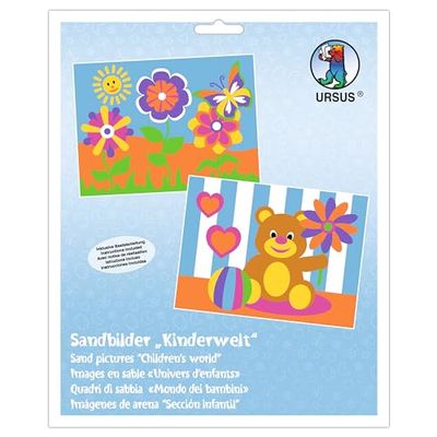 Ursus 8410005 - Zandplaatjes, kinderwereld, knutselset met 2 plaatjes, zand in 10 verschillende kleuren, voor kinderen vanaf 3 jaar