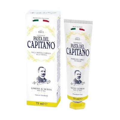 Pasta del Capitano 1905, Dentifrice au Citron de Sicile, Maintient des Gencives Saines et Combat la Mauvaise Haleine, Contient un Extrait de Citron Biologique, 100% Made in Italy, Tube de 75 ml